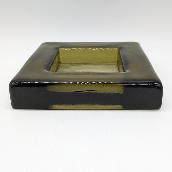 Vintage Blenko green square minimalist glass ashtray - Picture 3 of 8